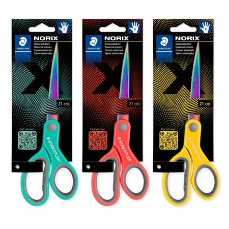 Tesoura escolar Staedtler Norix 965 de 21 cm - Lâminas de aço inoxidável com acabamento em titânio - Para destros - Cabo ergonôm