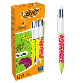 Caneta Esferográfica Retrátil Bic Velours 4 Cores - Ponta Média de 1,0 mm - Tinta à Base de Óleo - Corpo com Textura Suave ao To