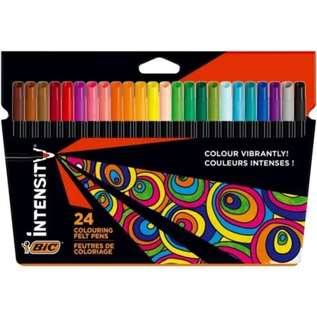 Conjunto de 24 marcadores Bic Intensity - Ponta de 0,9 mm - Tinta lavável à base de água - Cores sortidas