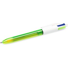 Caneta Esferográfica Retrátil Bic Fluo com 4 Cores - Ponta Média de 1,0 mm - Tinta à Base de Óleo - Cores: Preto, Azul, Vermelho