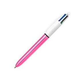 Caneta Esferográfica Retrátil Bic Shine 4 Cores - Ponta de 1mm - Traço de 0,4mm - Tinta à base de óleo - Corpo rosa metálico/bra