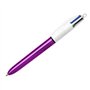 Caneta Esferográfica Retrátil Bic Shine 4 Cores - Ponta de 1mm - Traço de 0,4mm - Tinta à base de óleo - Corpo em roxo metálico/