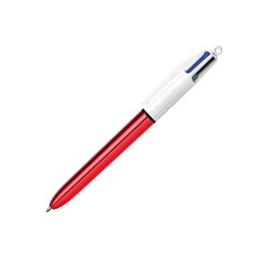 Caneta Esferográfica Retrátil Bic Shine 4 Cores - Ponta de 1mm - Traço de 0,4mm - Tinta à base de óleo - Corpo em vermelho metál