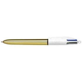 Caneta Esferográfica Retrátil Bic Shine 4 Cores - Ponta de 1mm - Traço de 0,4mm - Tinta à base de óleo - Corpo dourado/branco - 