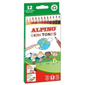 Conjunto de 12 lápis de cor hexagonais Alpino em tons de pele - Mina de 3 mm - Resistentes à quebra - Bandeja removível - Cores 