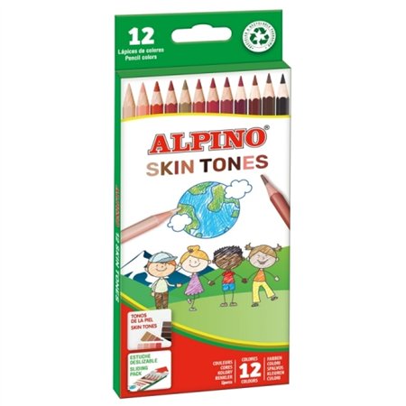 Conjunto de 12 lápis de cor hexagonais Alpino em tons de pele - Mina de 3 mm - Resistentes à quebra - Bandeja removível - Cores 