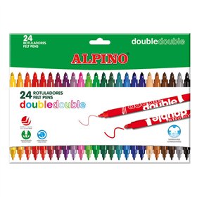 Conjunto duplo Alpino com 24 marcadores de ponta dupla - ponta grossa de 3,6 mm e ponta fina de 2,3 mm - tinta super lavável - i