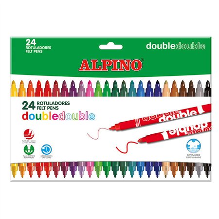 Conjunto duplo Alpino com 24 marcadores de ponta dupla - ponta grossa de 3,6 mm e ponta fina de 2,3 mm - tinta super lavável - i