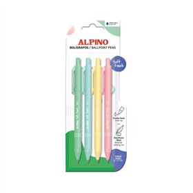 Conjunto de 4 Canetas Pastel Alpino Soft Touch - Ponta de 1mm - Toque Suave - Tinta Azul - Cores Pastel Sortidas