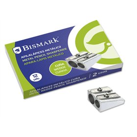 Apontador de lápis duplo Bismark em metal para lápis comuns ou grossos - Cor aço