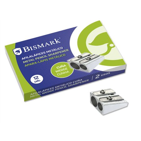 Apontador de lápis duplo Bismark em metal para lápis comuns ou grossos - Cor aço
