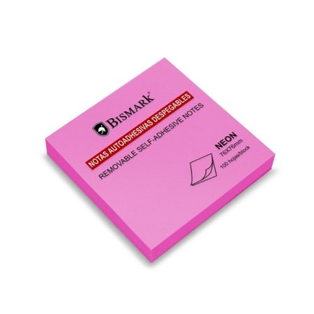 Bloco de notas adesivas Bismark com 100 unidades, 76x76mm - Magenta Neon
