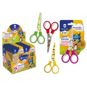 Tesoura Escolar Infantil Decorativa Bismark 13cm - Aço de Liga Extra - Lâminas Decoradas - Cabos de Plástico - Ponta Reta - 4 Mo