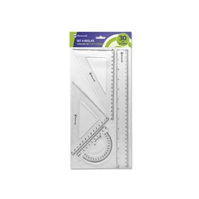 Conjunto de Réguas Escolares Bismark - Inclui régua de 30 cm, esquadro de 12,5 cm, triângulo de 17,5 cm e transferidor de 10 cm 