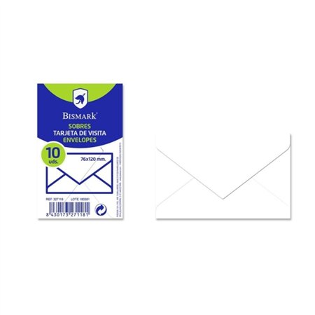 Pacote com 10 envelopes de papel Bismark, 90 g/m² - Medidas: 76 x 120 mm - Branco