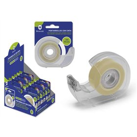 Suporte para rolo de fita adesiva Bismark com fita adesiva transparente - Corpo em plástico - Inclui fita de 33 m x 1,9 cm - Ide