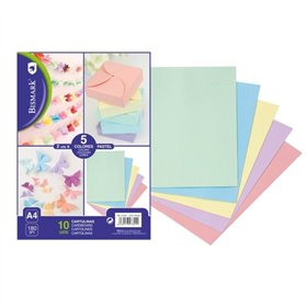 Pacote com 10 folhas de cartolina Bismark, 180 g/m² - Tamanho A4 - Cores pastel sortidas
