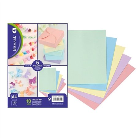 Pacote com 10 folhas de cartolina Bismark, 180 g/m² - Tamanho A4 - Cores pastel sortidas