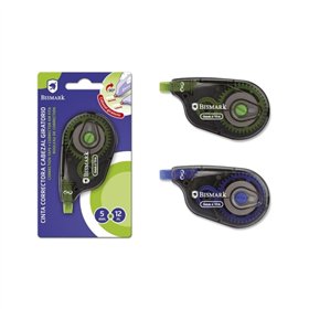 Fita Corretiva Bismark Twister 5mm x 12m - Cabeça Rotativa - Adesão Perfeita ao Papel - Embalagem Individual - Cores Sortidas