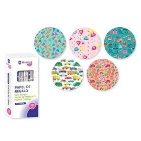 Rolo de Papel de Presente Infantil Bismark - Mede 70cm x 200cm - 5 Estampas Diferentes