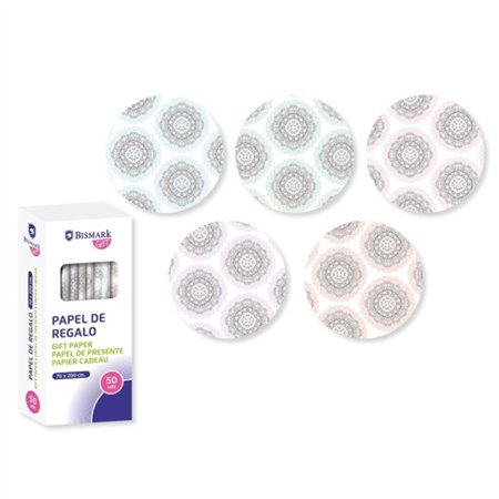 Rolo de Papel de Presente Bismark Mandalas - Mede 70cm x 200cm - 5 Desenhos Diferentes