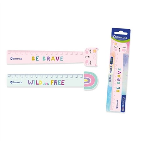 Régua Bismark de 15 cm com Decorações de Frases Motivacionais - Feita de Plástico - Ideal para a Escola - 2 Modelos Diferentes