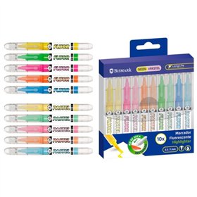 Kit com 10 Marcadores Fluorescentes Bismark de Longa Duração - 5 Neon e 5 Pastel - Tinta Líquida - Ponta Chanfrada - Ideal para 