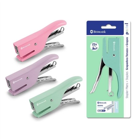 Grampeador de Alicate Bismark + 1000 Grampos 24/6 - Capacidade de Grampeamento de 25 Folhas - Design Ergonômico - Alta Durabilid