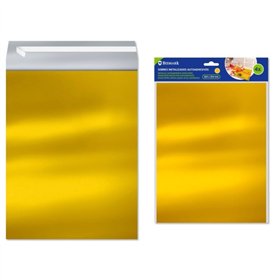 Pacote com 4 envelopes metálicos Bismark - Medidas: 324 x 254 mm - Fecho autoadesivo - Ideal para presentes - Cor dourada