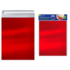 Pacote com 4 envelopes metálicos Bismark - Medidas: 324 x 254 mm - Fecho autoadesivo - Ideal para presentes - Vermelho metálico