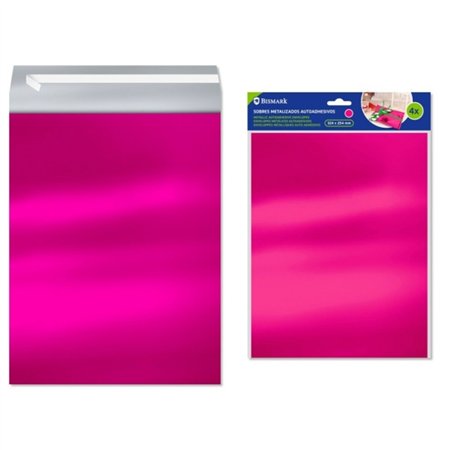 Conjunto de 4 envelopes metálicos Bismark - Medidas: 324 x 254 mm - Fecho autoadesivo - Ideal para presentes - Rosa metálico