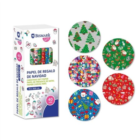 Rolo de Papel de Embrulho para Presente de Natal Bismark - Mede 70cm x 500cm - 5 Designs Diferentes