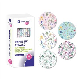 Papel de embrulho Bismark Nature em rolo - Mede 70 cm x 200 cm - 5 designs diferentes - 10 rolos por design