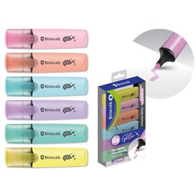 Conjunto de 6 Marcadores Fluorescentes com Glitter Pastel Bismark - Tinta de Secagem Rápida - Ponta Chanfrada - Ideal para Subli
