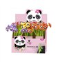 Caneta Bismark Animals Panda Soft Touch com Flores e Rosto de Panda - Ponta Fina - Tinta Gel Preta - 6 Desenhos Diferentes