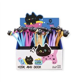 Caneta Bismark Animals com Design de Gatinhos Pretos Divertidos - Ponta Fina - Tinta Gel Preta - 6 Desenhos Diferentes