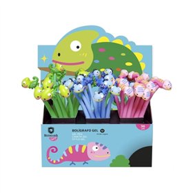 Caneta Bismark Animals Chameleon Soft Touch com Camaleões Divertidos - Ponta Fina - Tinta Gel Preta - 3 Desenhos Diferentes