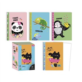 Caderno grampeado Bismark Animals A5 com 32 folhas lisas - Capa com estampas de animais - Toque suave - 4 modelos diferentes
