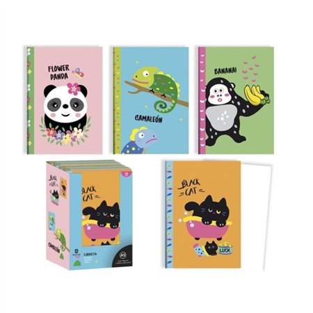 Caderno grampeado Bismark Animals A5 com 32 folhas lisas - Capa com estampas de animais - Toque suave - 4 modelos diferentes