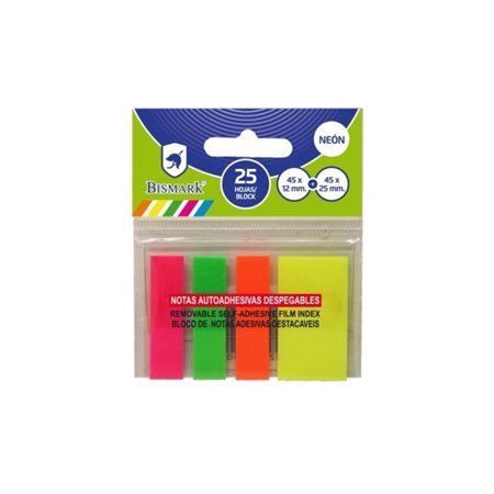 Pacote com 100 marcadores adesivos Bismark, 3 de 45 mm x 12 mm e 1 de 45 mm x 24 mm - Cores neon sortidas
