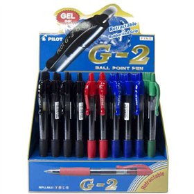 Display com 60 canetas gel rollerball Pilot G2 - Ponta de 0,7 mm - Espessura da linha de 0,32 mm - Recarregáveis - Empunhadura e