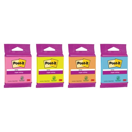 Bloco de notas adesivas reposicionáveis Post-it Super Sticky com 45 unidades - Formato quadrado - 76x76mm - Cores sortidas