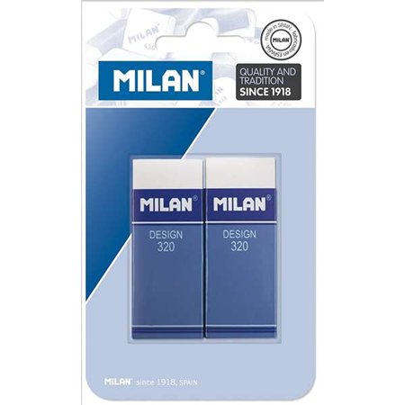 Borrachas retangulares Milan Nata 320, pacote com 2 unidades - Plástico - Faixa de papelão azul - Para todos os tipos de superfí
