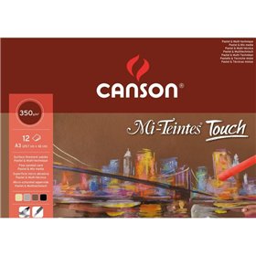 Bloco de notas Canson Mi-Teintes Touch com 12 folhas, 350 g/m² - Tamanho 29,7 x 42 cm - Superfície microabrasiva com textura fin