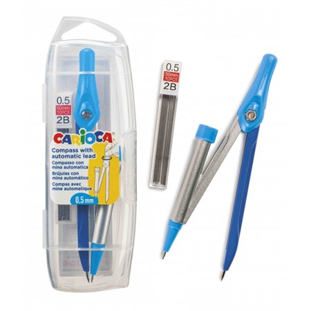 Compasso ajustável Carioca com lapiseira mecânica - Kit de recarga de grafite HB 0,5 - Avanço de grafite por clique - Diversas c