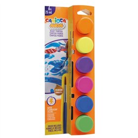 Kit Carioca Neon com 6 tintas têmpera em potes de 25ml + pincel - Super laváveis - Misturáveis - Cores neon sortidas