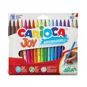 Kit com 18 Marcadores Carioca Joy - Tinta Super Lavável - Ponta Fina de 2,8 mm - Tampa com Trava e Ventilação - Cores Sortidas