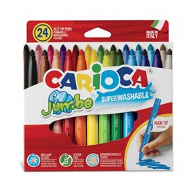 Conjunto Carioca Jumbo com 24 Marcadores - Corpo Maxi Octogonal - Tinta Super Lavável - Ponta Maxi Bloqueada de 6mm - Tampa Vent