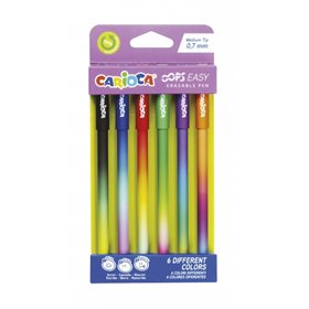 Carioca Oops Easy - Pacote com 6 Canetas Apagáveis com Ponta de 0,7 mm - Tinta Termossensível - Corpo em Cores Gradientes - Borr