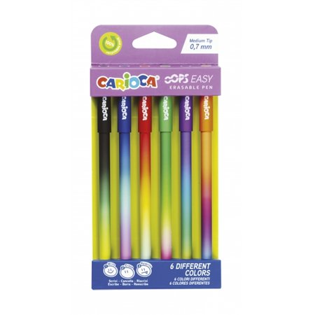 Carioca Oops Easy - Pacote com 6 Canetas Apagáveis com Ponta de 0,7 mm - Tinta Termossensível - Corpo em Cores Gradientes - Borr